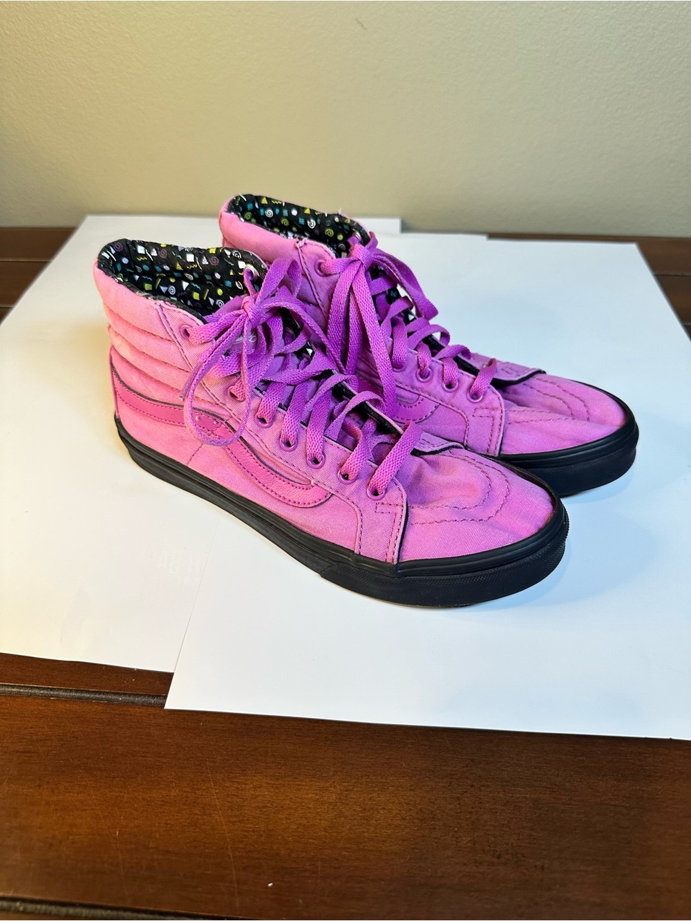 Vans Sk8-Hi High-Top Sneakers in Bright Pink with Black Sole